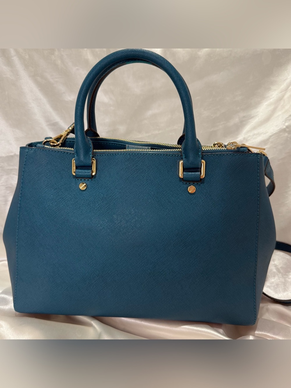 Michael Kors Sutton Medium Satchel Deep Teal Leather Crossbody Classic City Chic - Picture 4 of 16